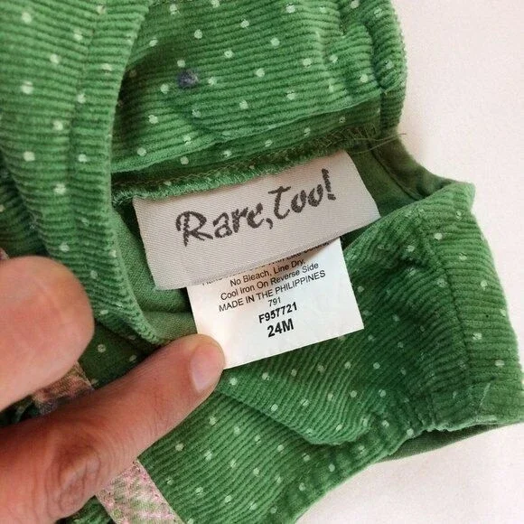 Baby Dress Rare Too Size 24 months One Piece Twill Corduroy Jumper Green Spring - Picture 7 of 12